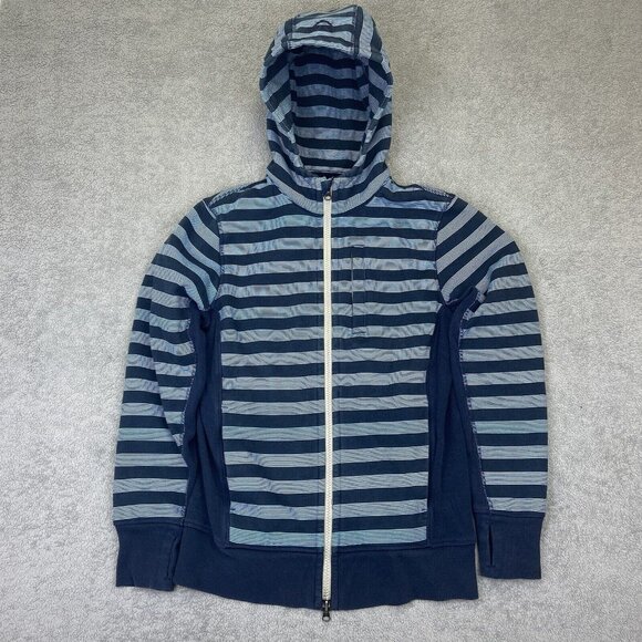 Lululemon Scuba‎ Full Zip Hoodie Mens Medium Blue Stripe Heavyweight Sweater - Picture 1 of 8